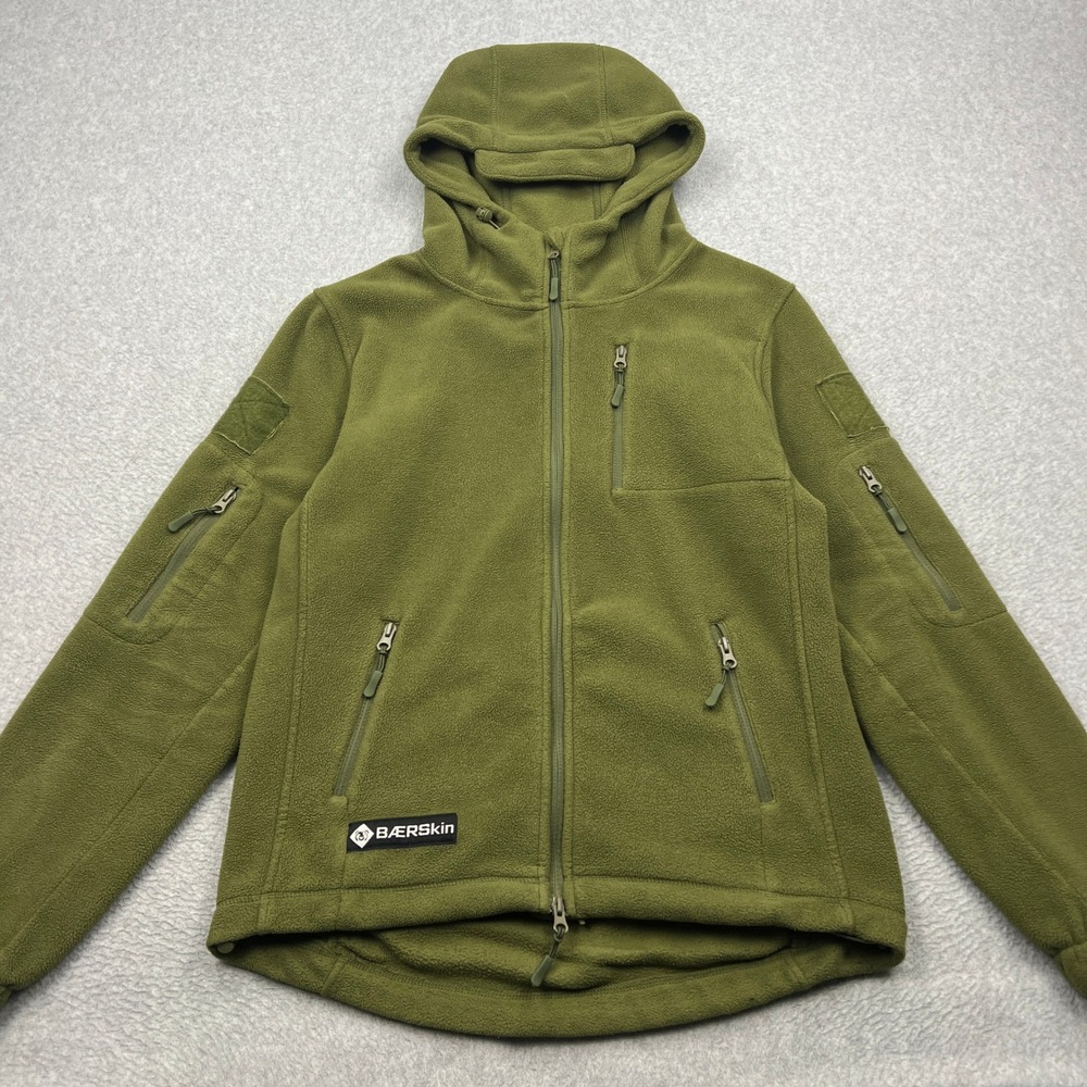 Baerskin Tactical Hoodie Mens Medium Green Fleece Full Zip Multi-Pocket Jacket